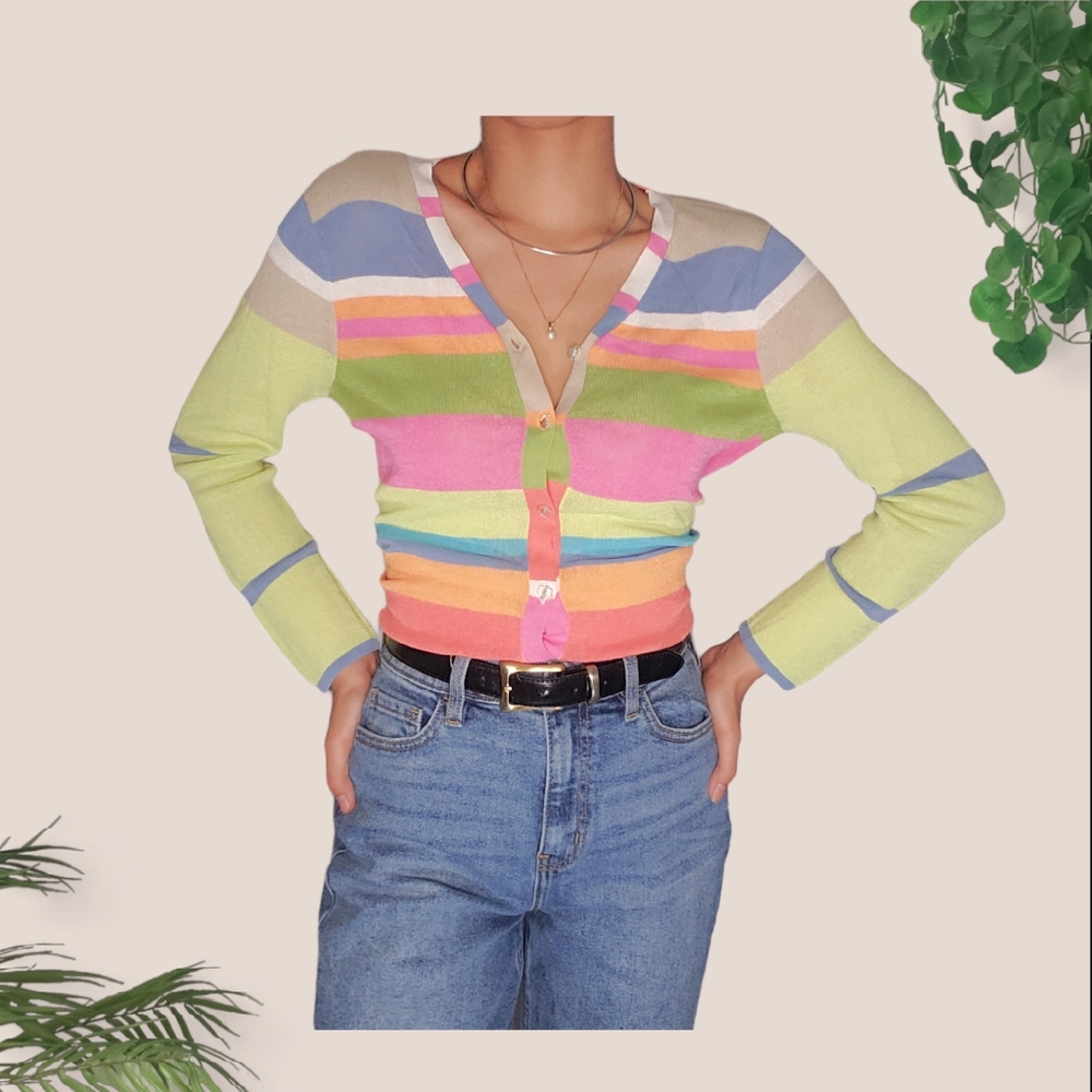 90's Striped Sigrid Olsen Knitted Sweater Cardigan
